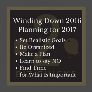 Winding Down 2016. Planning for 2017.