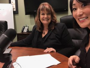 Tamara and Linda recording the 2BizChicks Podcast